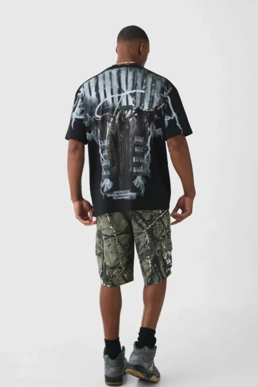 Oversized Extended Neck Extreme Gothic Back Graphic T-shirt