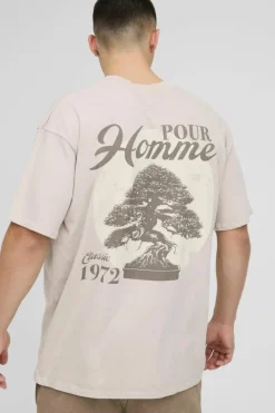 Oversized Extended Neck Pour Homme Bonsai Tree Washed T-Shirt