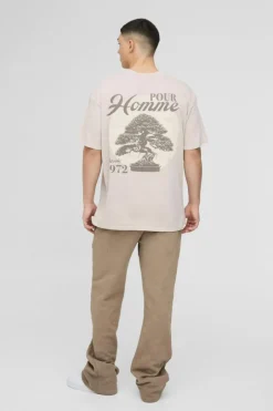 Oversized Extended Neck Pour Homme Bonsai Tree Washed T-Shirt