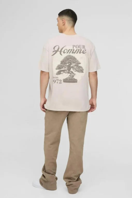 Oversized Extended Neck Pour Homme Bonsai Tree Washed T-Shirt