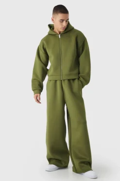 Oversized Extended Waist Relaxed Fit Scuba Hooded Tracksuit