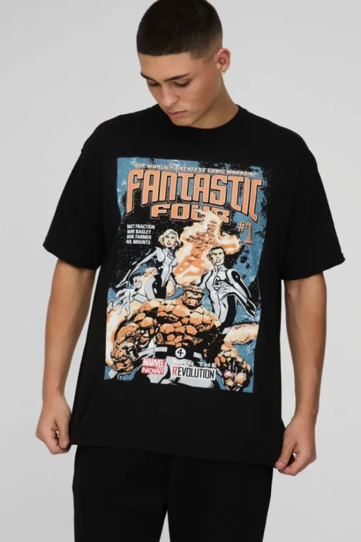 Oversized Fantastic Four Comic License Print T-Shirt
