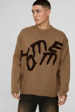 Oversized Fluffy Graphic Homme Knitted Jumper