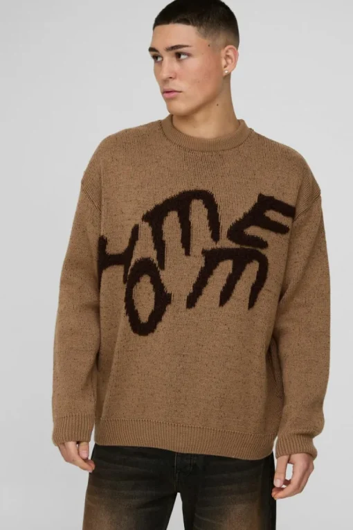 Oversized Fluffy Graphic Homme Knitted Jumper