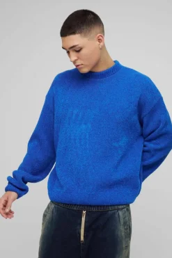 Oversized Fluffy Jacquard Graphic Knitted Jumper