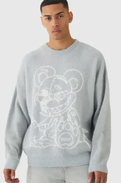 Oversized Fluffy Teddy Jumper in Grey