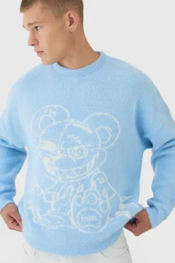 Oversized Fluffy Teddy Jumper in Blue