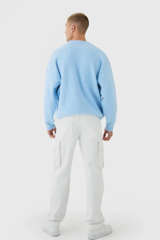 Oversized Fluffy Teddy Jumper in Blue