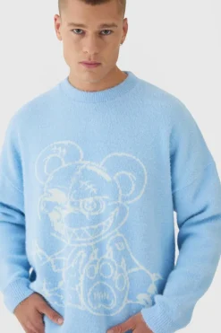 Oversized Fluffy Teddy Jumper in Blue