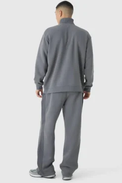Oversized Funnel Neck Thick Rib Detail Zip Through Tracksuit