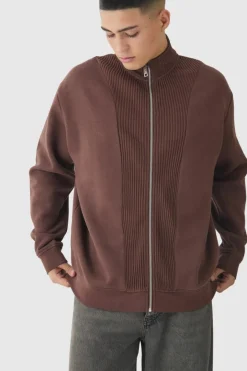 Oversized Funnel Neck Zip Through Thick Rib Sweat