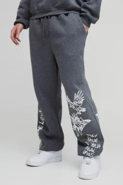 Oversized Graffiti Slogan Cuffed Jogger