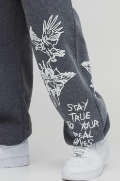 Oversized Graffiti Slogan Cuffed Jogger