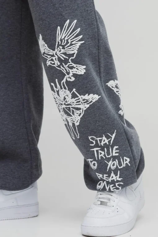 Oversized Graffiti Slogan Cuffed Jogger