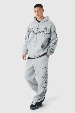 Oversized Graffiti Zip Through Hooded Tracksuit