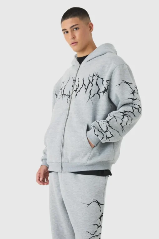Oversized Graffiti Zip Through Hooded Tracksuit