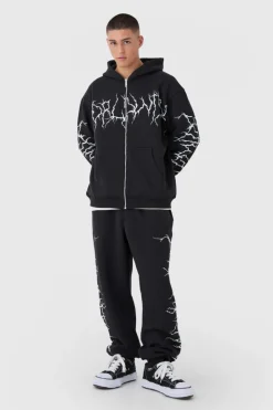 Oversized Graffiti Zip Through Hooded Tracksuit