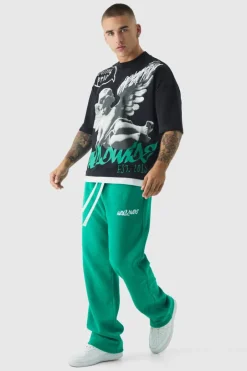 Oversized Graphic Faux Layer T-Shirt And Jogger Set