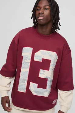 Oversized Half Sleeve Faux Layer 13 Applique Sweatshirt