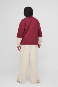 Oversized Half Sleeve Faux Layer 13 Applique Sweatshirt