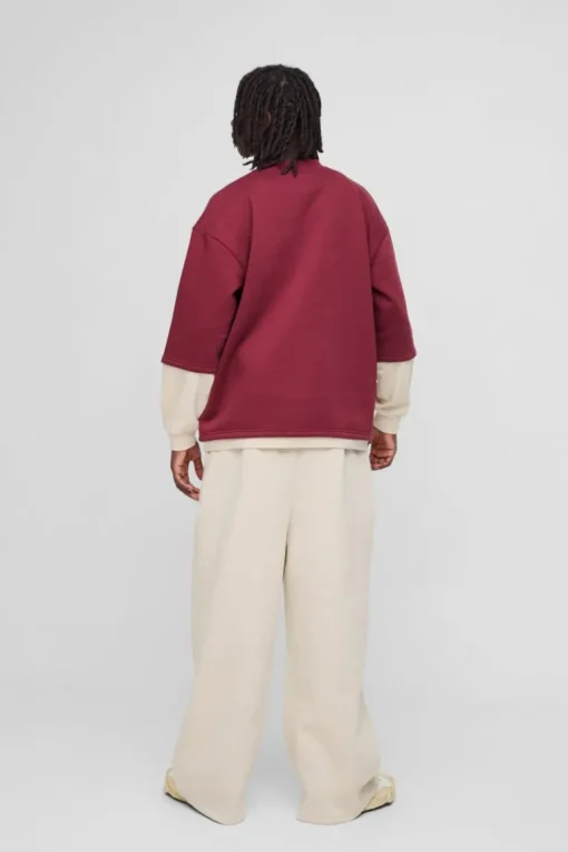 Oversized Half Sleeve Faux Layer 13 Applique Sweatshirt