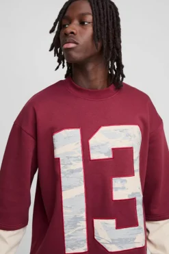 Oversized Half Sleeve Faux Layer 13 Applique Sweatshirt