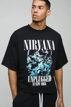 Oversized Half Sleeve Raw Hem Nirvana License Print Sweatshirt
