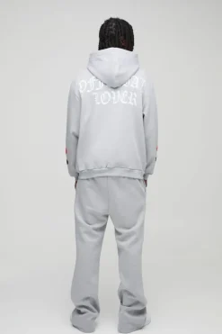 Oversized Heart Skelton Puff Print Flare Zip Through Tracksuit