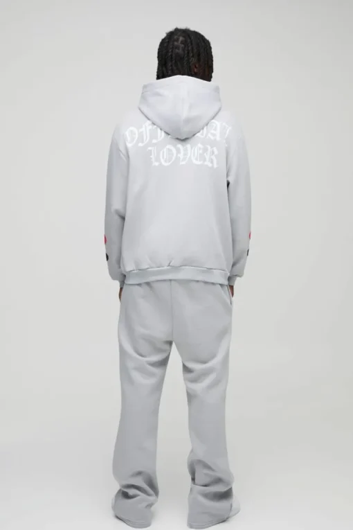 Oversized Heart Skelton Puff Print Flare Zip Through Tracksuit