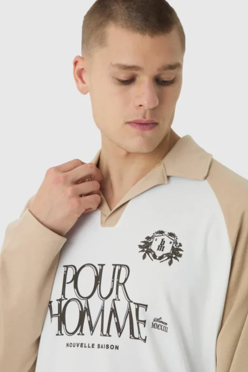 Oversized Homme Long Sleeve Rugby Polo