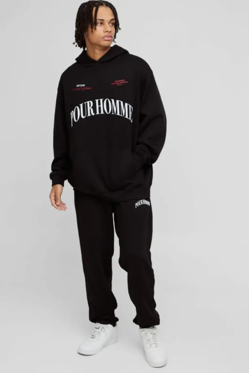 Oversized Homme Printed Hooded Tracksuit