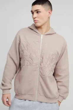 Oversized Homme Twill Applique Zip Through Hoodie