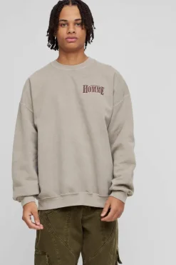 Oversized Homme Western Graphic Washed Sweatshirt
