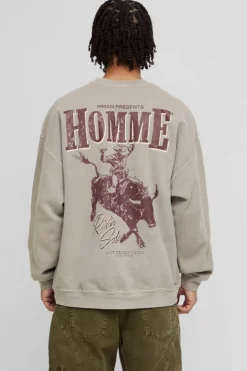 Oversized Homme Western Graphic Washed Sweatshirt