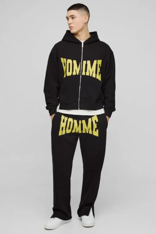 Oversized Homme Zip Hooded Split Hem Tracksuit