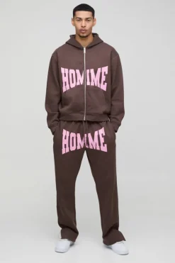 Oversized Homme Zip Hooded Split Hem Tracksuit