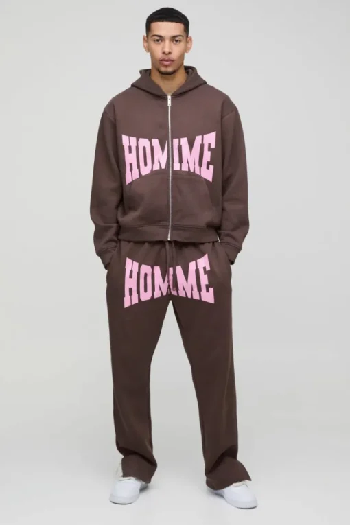 Oversized Homme Zip Hooded Split Hem Tracksuit