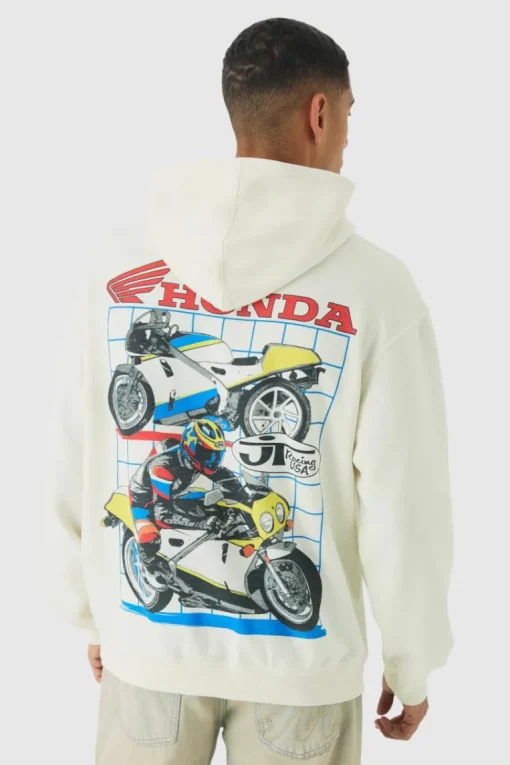 Oversized Honda JT Racing License Print Hoodie