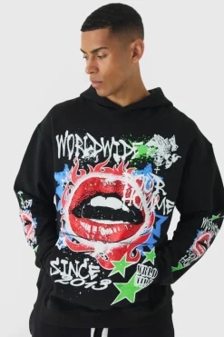 Oversized Lip Graffiti Graphic Hoodie