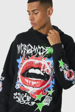 Oversized Lip Graffiti Graphic Hoodie