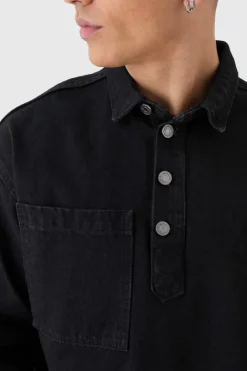 Oversized Long Sleeve 1/4 Neck Denim Shirt