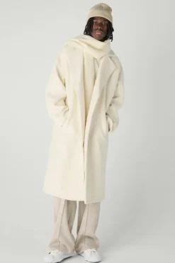 Oversized Longline Boucle Overcoat In Ecru