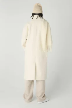 Oversized Longline Boucle Overcoat In Ecru