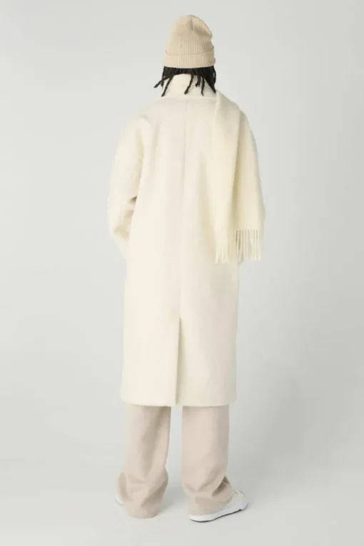 Oversized Longline Boucle Overcoat In Ecru