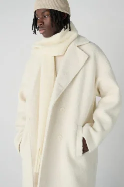 Oversized Longline Boucle Overcoat In Ecru