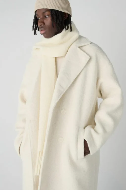 Oversized Longline Boucle Overcoat In Ecru