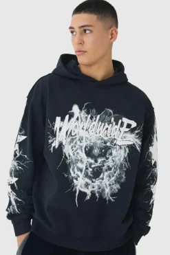 Oversized Loopback Raw Seams Worldwide Printed Hoodie