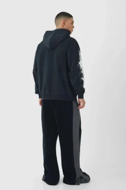 Oversized Loopback Raw Seams Worldwide Printed Hoodie