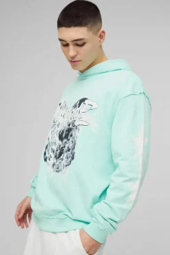 Oversized Loopback Raw Seams Worldwide Printed Hoodie