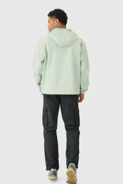 Oversized Man Tab Colour Block Hooded Windbreaker In Sage